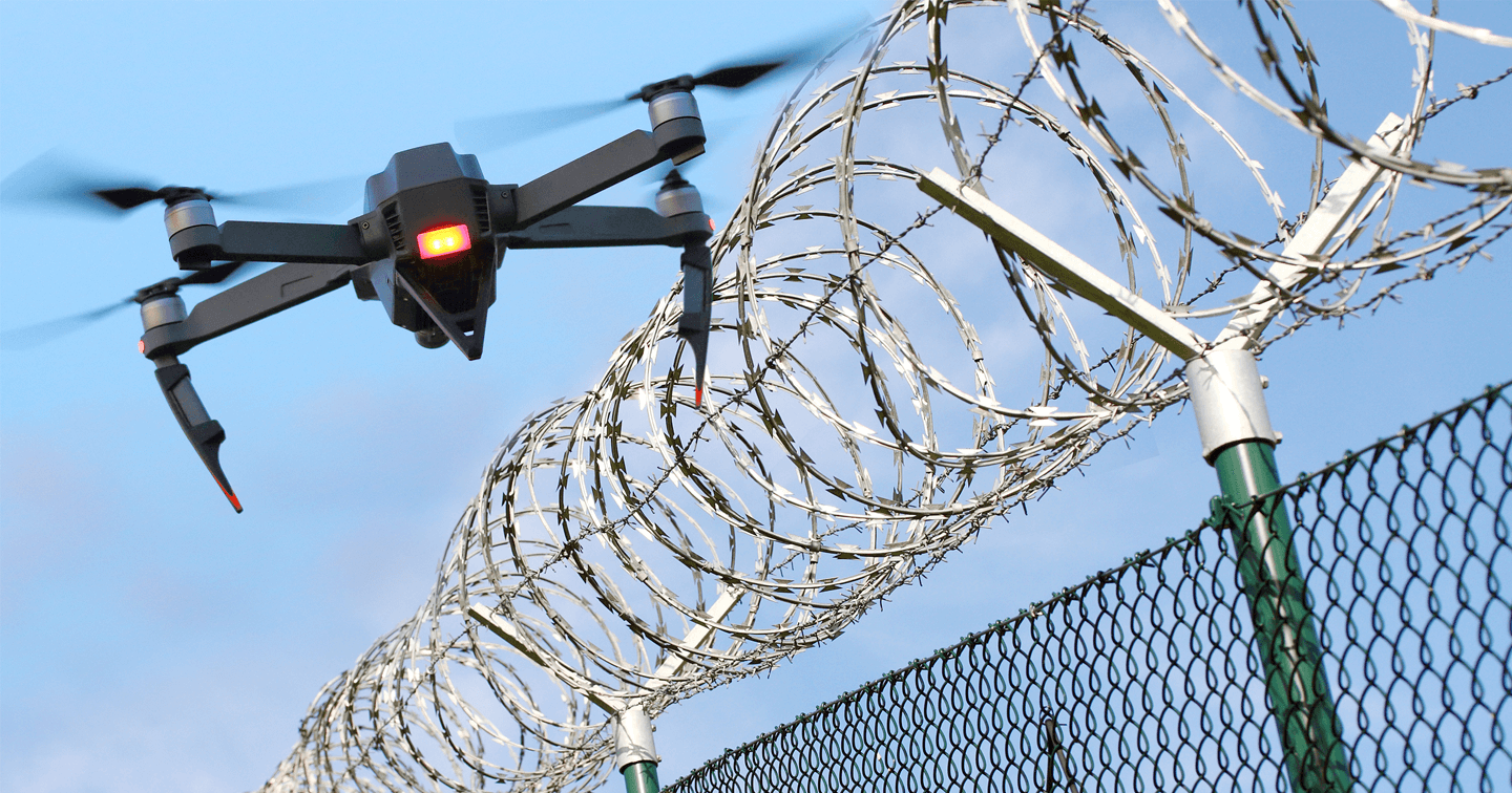 Drone monitoring barbed wire fence