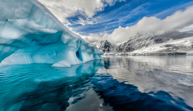 An iceberg floats in Andord Bay on Graham Land, Antarctica