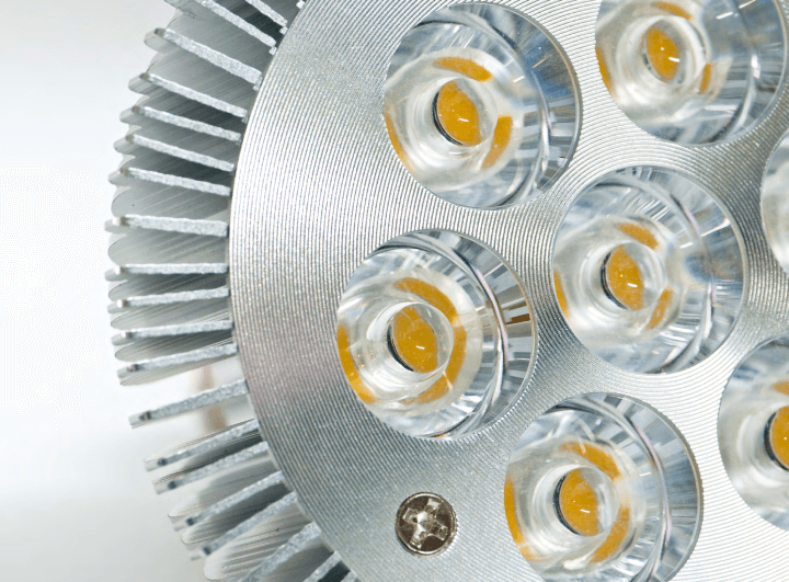 Close-up view of a Light Emitting Diode (LED) showcasing its intricate design and components.