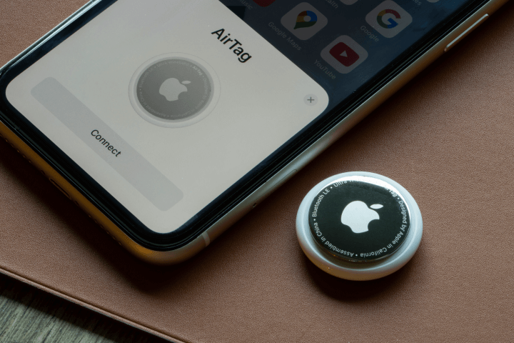 On September 9th, 2021, in Portland, OR, USA, a person was observed connecting an AirTag to an iPhone. Developed by Apple, the AirTag is a tracking device.