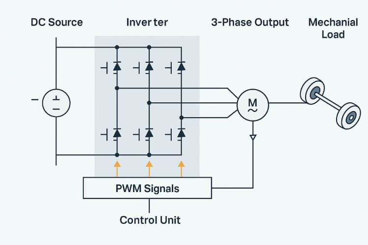 Control diagram showing SiC traction inverter in military vehicle