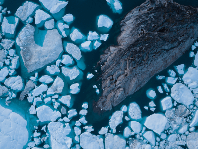 Icebergs drone aerial image top view