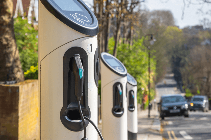 Electric car charging station on a street in the Crouch End area of London