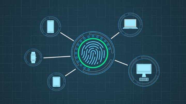 futuristic fingerprint scanner with icon of devices connected to it