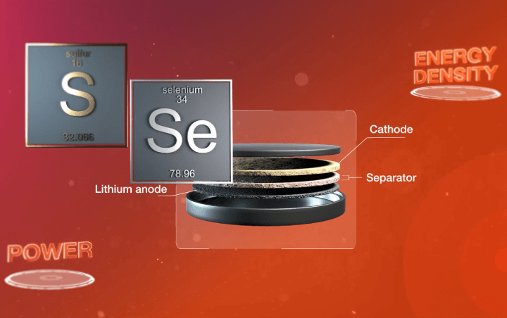 Illustration of a SABERS solid-state battery cell, primarily composed of sulfur and selenium, showcasing cells stacked without separate encasings, in contrast to traditional lithium-ion batteries. Image credit: NASA.