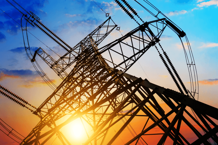 High-voltage tower against a sky background.